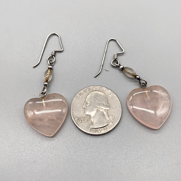 Vintage sterling silver earrings in pink rose quartz 2 inches in length 🌸 - Picture 2 of 4